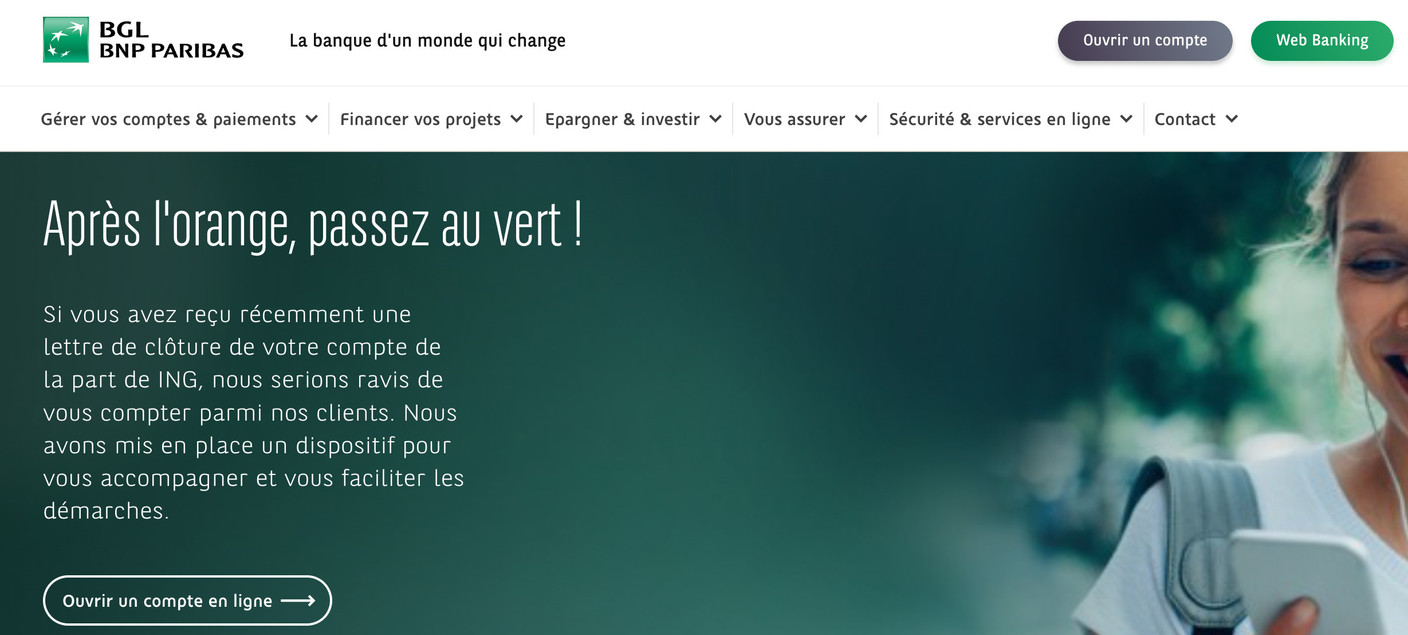 BGL BNP Paribas incite les clients à utiliser FaciliSwitch, pour transférer leurs comptes chez eux.  (Screenshot site BGL BNP Paribas)