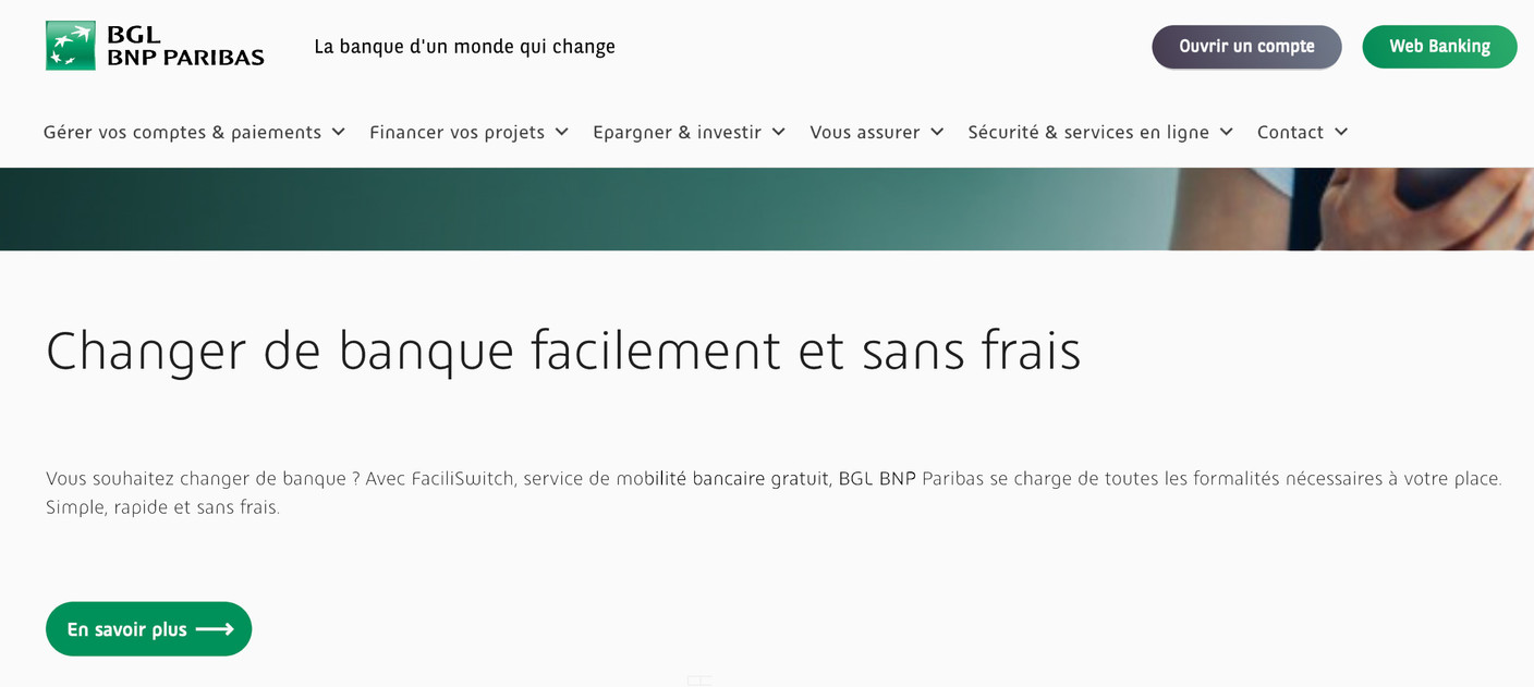 Ces nouveaux messages de communication n’apparaissaient pas le 18 mai 2024 sur le site de la banque.  (Screenshot site BGL BNP Paribas)