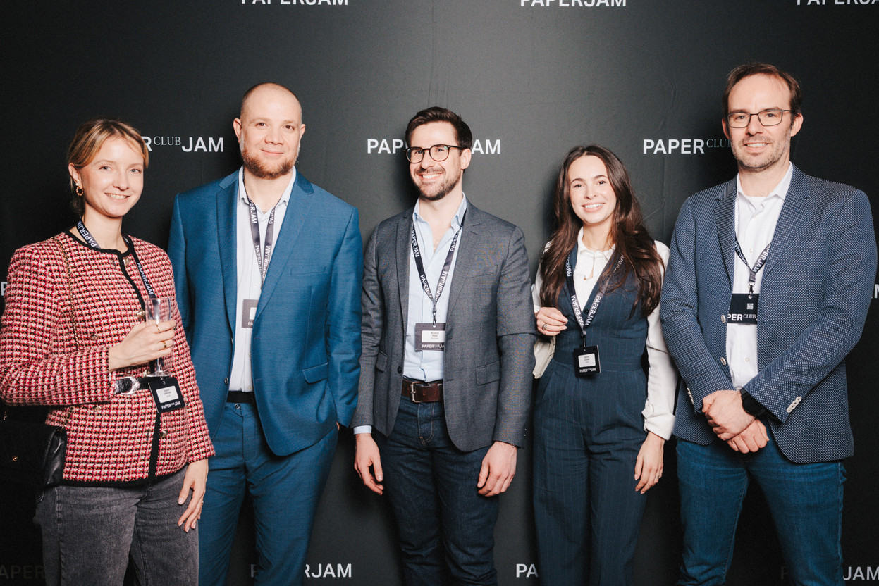 Rosalie Zandona (Sfeir), Yvan Cauvez (Fujitsu), Nicolas Haag (Devoteam), Justine Lelong (Sfeir) and Benoit Billiotte (Adveez). (Photo: Julian Pierrot/Paperjam)