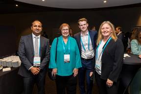 From left to right: Shahid Sultan (Clearstream), Elaine Robson (Baillie Gifford), Sean Devine (Baillie Gifford & Co), Alison Lacki (Clearstream), seen at the Clearstream Fund Summit on 12 October 2023 at the Kinepolis in Kirchberg. Photo: Romain Gamba/Maison Moderne