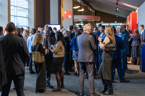 Attendees during the coffee break at the Clearstream Fund Summit on 12 October 2023 at the Kinepolis in Kirchberg. Photo: Romain Gamba/Maison Moderne