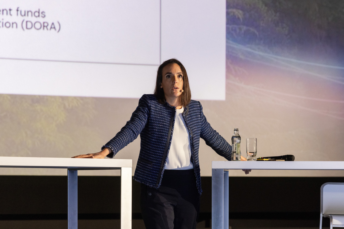 Biba Homsy (Homsy Legal) spoke about digital assets and Luxembourg’s “clever” adaptation of blockchain laws at the Clearstream Fund Summit on 12 October 2023 at the Kinepolis in Kirchberg. Photo: Romain Gamba/Maison Moderne