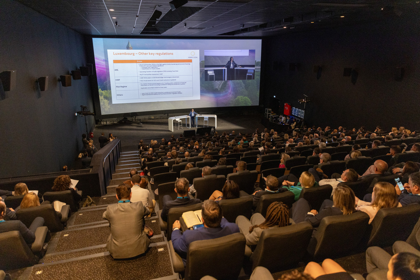 Biba Homsy (Homsy Legal) spoke about digital assets and Luxembourg’s “clever” adaptation of blockchain laws at the Clearstream Fund Summit on 12 October 2023 at the Kinepolis in Kirchberg. Photo: Romain Gamba/Maison Moderne