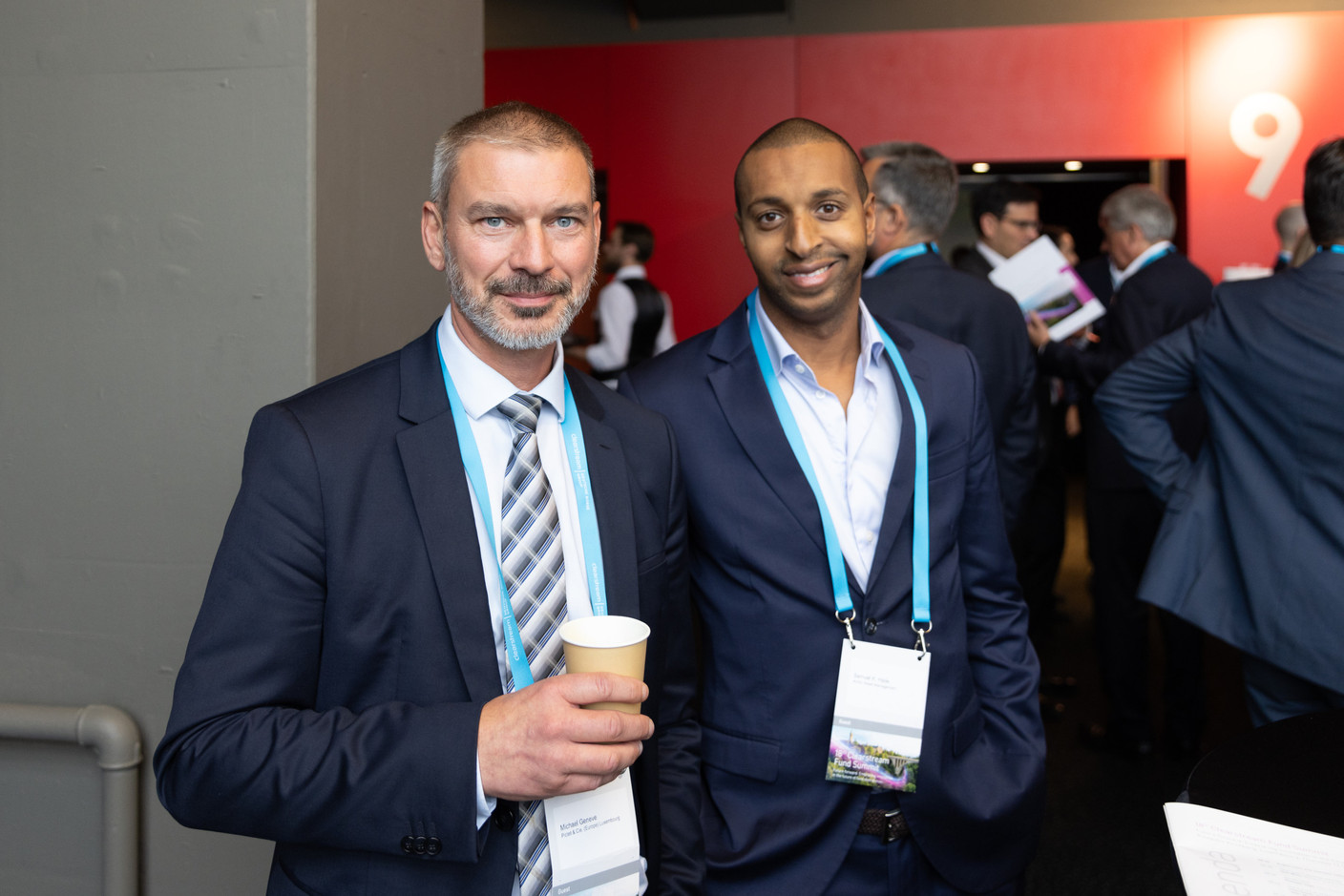 Michael Geneve (Pictet & Cie. (Europe) Luxembourg, left), Samuel K. Haile (Arctic Asset Management, right) seen at the Clearstream Fund Summit on 12 October 2023 at the Kinepolis in Kirchberg. Photo: Romain Gamba/Maison Moderne