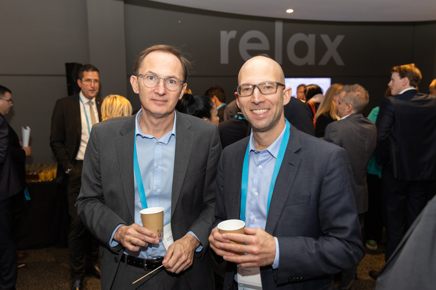 Jean-François Marlière (Marlière & Gerstlauer, left), Namir Yeroham (alumia, right) seen at the Clearstream Fund Summit on 12 October 2023 at the Kinepolis in Kirchberg. Photo: Romain Gamba/Maison Moderne