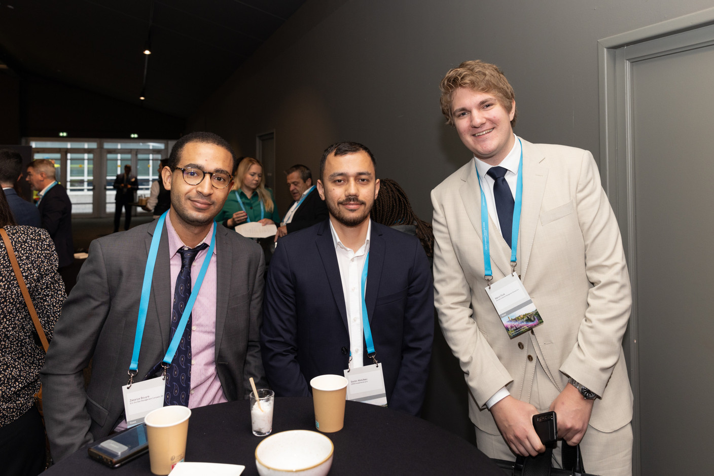 Zakariya Bouyra (Eric Sturdza Management Company), Sardor Abdullaev (DWS Investments), Marvin Funk (Schroder Investment Management (Europe)) seen at the Clearstream Fund Summit on 12 October 2023 at the Kinepolis in Kirchberg. Photo: Romain Gamba/Maison Moderne