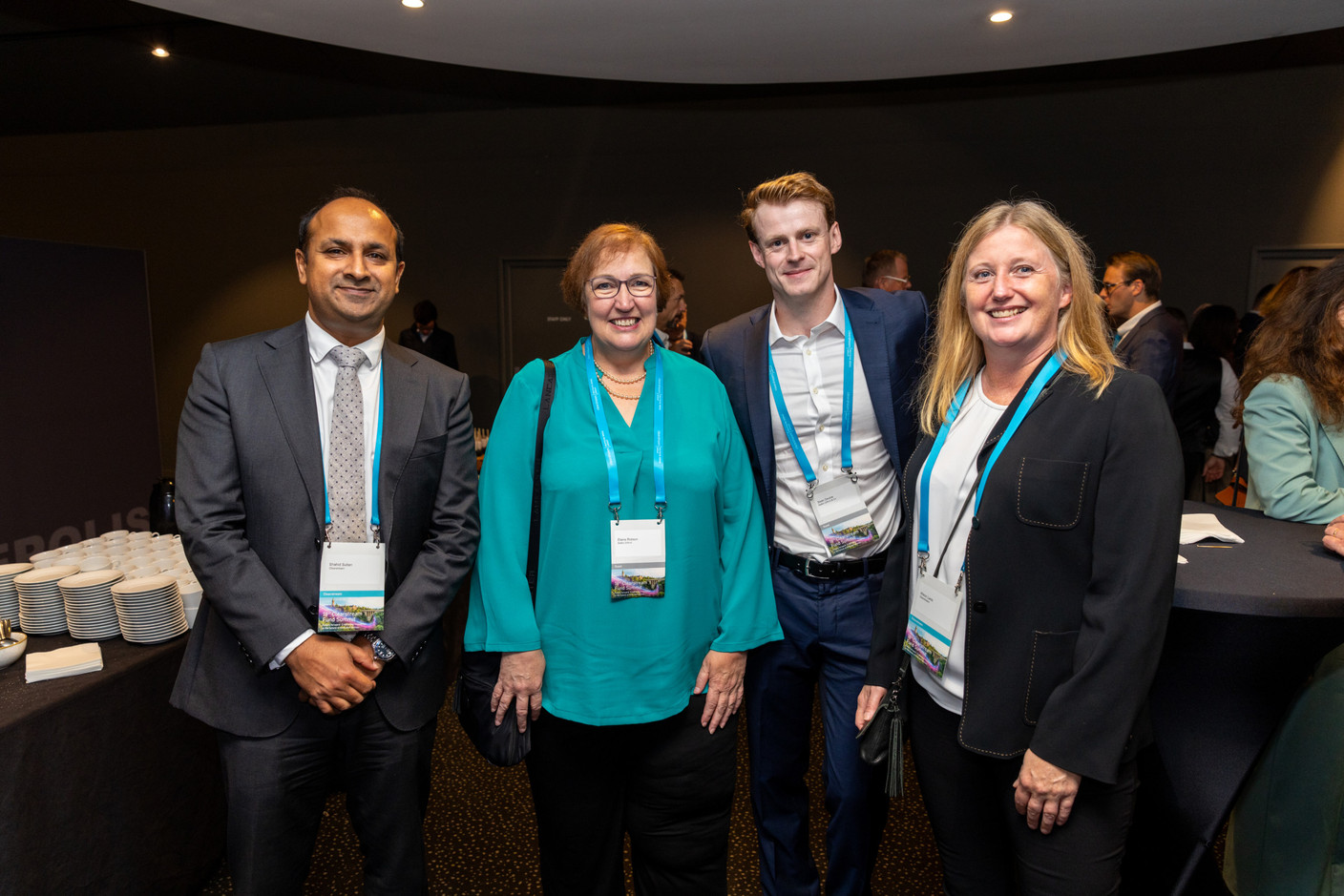 From left to right: Shahid Sultan (Clearstream), Elaine Robson (Baillie Gifford), Sean Devine (Baillie Gifford & Co), Alison Lacki (Clearstream), seen at the Clearstream Fund Summit on 12 October 2023 at the Kinepolis in Kirchberg. Photo: Romain Gamba/Maison Moderne