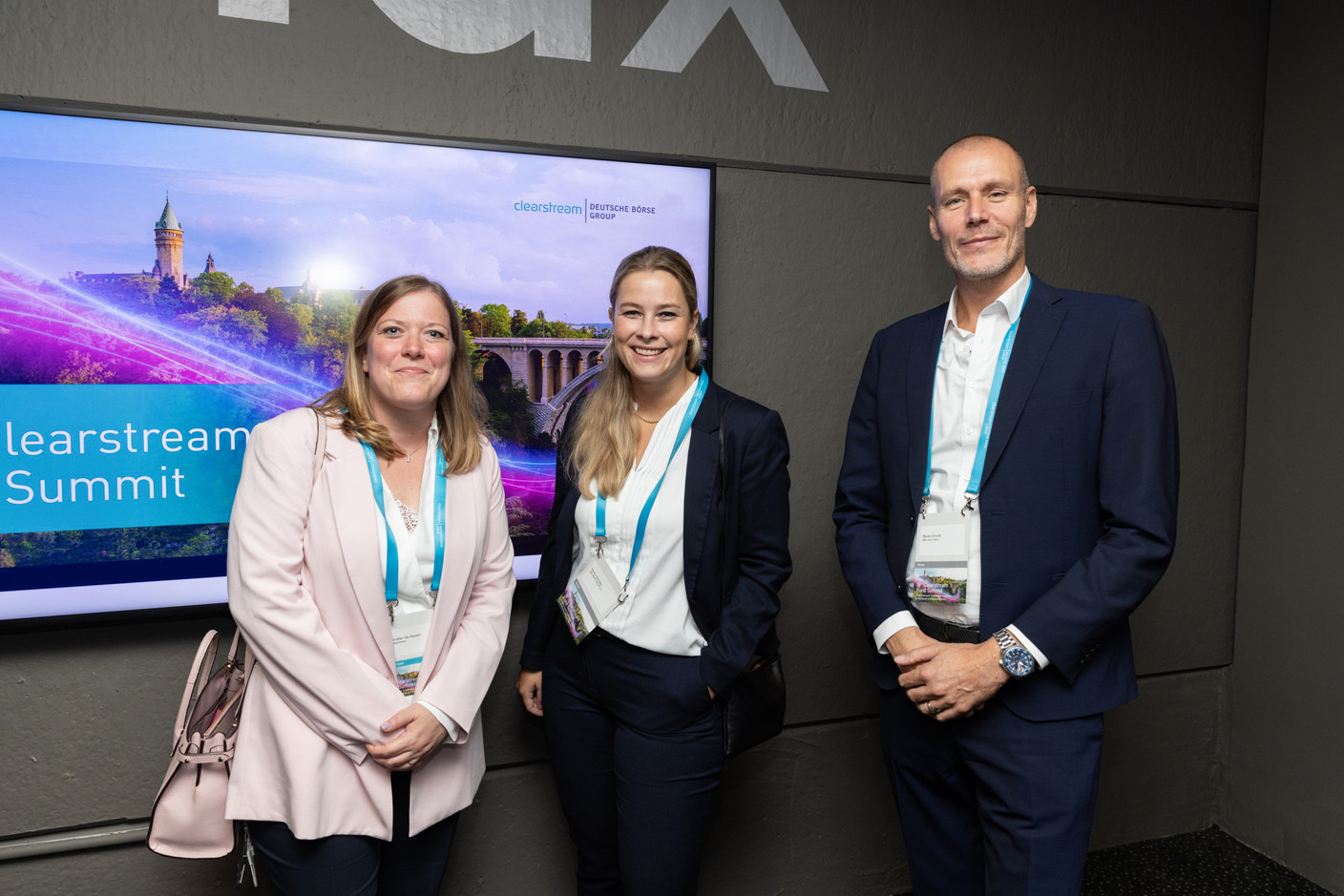 Kristien De Keyzer (Clearstream), Penny Somsen (ABN Amro Bank), Rauke Wouda (ABN Amro Bank) seen at the Clearstream Fund Summit on 12 October 2023 at the Kinepolis in Kirchberg. Photo: Romain Gamba/Maison Moderne