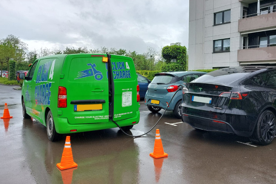 Click4Charge's green vans have so far provided solutions for businesses. But the startup is getting ready to serve private customers. Photo: Click4Charge