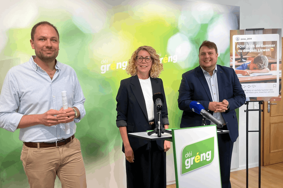 François Benoy, Joëlle Welfring and Meris  Šehović  are placing the coherence of public spending at the heart of their climate action programme, with the 2027 budget serving as the first test. (Photo: Marc Fassone/Paperjam)