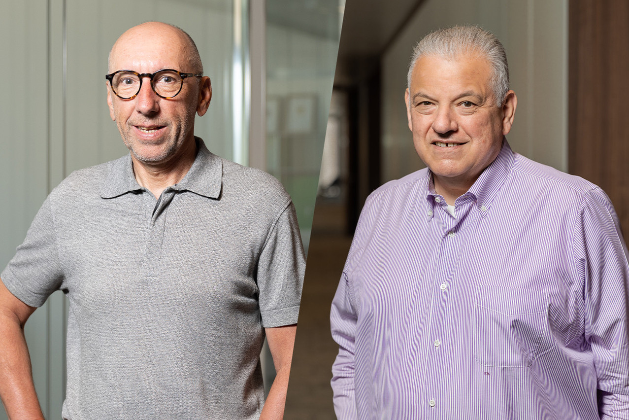 Le directeur de Grossfeld PAP, Michel Knepper (à gauche) et l’homme d’affaires Flavio Becca (à droite) font le point sur l’évolution du quartier de la Cloche d’Or.  (Photos: Romain Gamba/Maison Moderne)