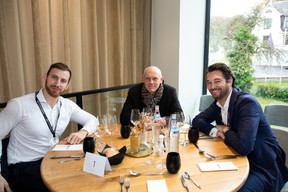 Jordan Gillet (Banque Pictet & Cie), Thierry Ehrardt (Groupe Get) and Joost Knabben (Vistra) at the Paperjam+Delano Business Club carrousel lunch held at the Brasserie de l’Écurie on 10 November 2023. Photo: Eva Krins / Maison Moderne