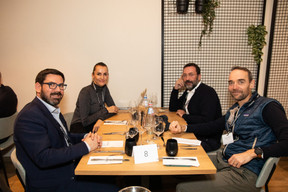 Matthieu Chasseur (Collaboration Betters The World--CBTW), Theresa Fritzche (That Design), Laurent Chapelle (RH Expert) and Jérôme Dierickx (Terra Matters) at the Paperjam+Delano Business Club carrousel lunch held at the Brasserie de l’Écurie on 10 November 2023. Photo: Eva Krins / Maison Moderne