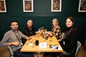 Raul Nicu (Mura Cube), Thierry Ehrardt (Groupe Get), Alexandra Regnery (Colin&Cie) and Aurena Boni (Boni Beauty Clinic) at the Paperjam+Delano Business Club carrousel lunch held at the Brasserie de l’Écurie on 10 November 2023. Photo: Eva Krins / Maison Moderne