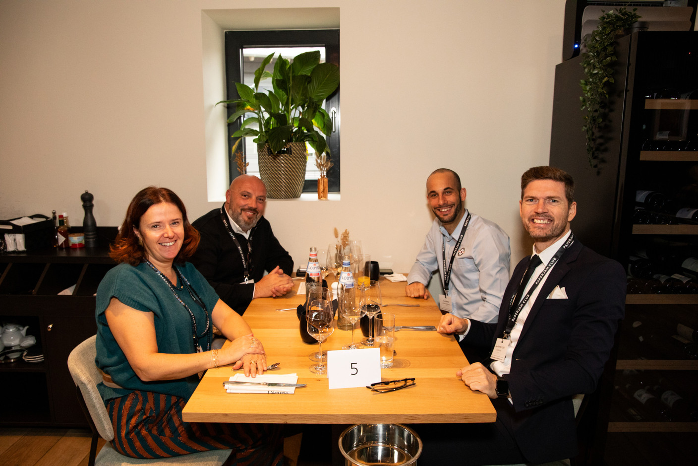 Nathalie Thunus (S.F.C Conseil Société Fiduciaire), Philippe Nou (Proworks Design & Build), Daniel Martin (Luxembourg Air Rescue) and Bruno Van De Vloet (Advisory Key) at the Paperjam+Delano Business Club carrousel lunch held at the Brasserie de l’Écurie on 10 November 2023. Photo: Eva Krins / Maison Moderne