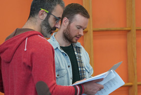 Victor Bonanno (Cole Porter) in the red hoodie in rehearsals for Too Darn Hot                            Pirate Productions