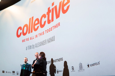 Bernard Michaux et le réalisateur de «Collective», Alexander Nanau, lors d’une projection au Luxembourg. (Photo: Massimo Cataldo)