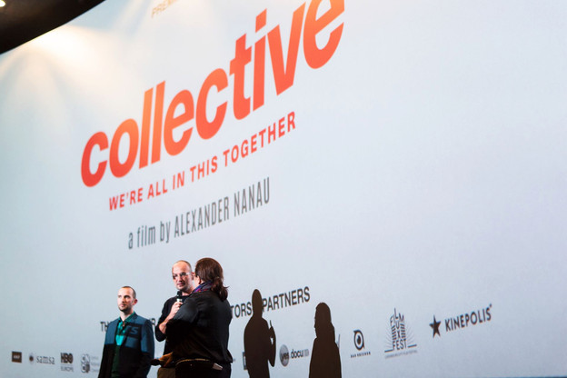 Bernard Michaux et le réalisateur de «Collective», Alexander Nanau, lors d’une projection au Luxembourg.  (Photo: Massimo Cataldo)