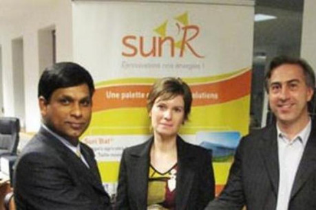 Mr.B. Veerraju Chaudary (COO, CTO CNPV), Ms.Emeline Etienne (Director Operations, SunR) and Mr. Antoine Nogier (CEO, SunR) (Photo: CNPV Solar Power)