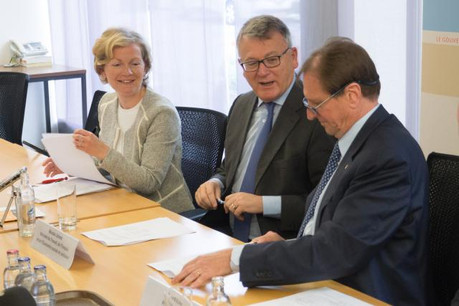 Isabelle Schlesser, directrice de l'Adem; Nicolas Schmit, ministre du Travail, de l’Emploi et de l’Économie sociale et solidaire; Roland Kuhn, président de la Chambre des métiers (Photo: Adem)