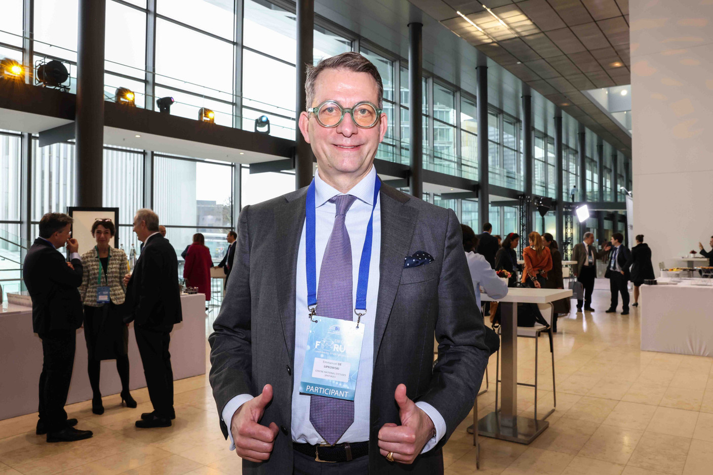 Emmanuel de Lipkowski, de l'Agence spatiale française (CNES), lors du Forum du Groupe BEI, le 8 février 2024. (Photo: Marie Russillo/Maison Moderne)