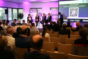 Cécile Gellenoncourt (CSSF), Nathalie Knops (Bil), Jacques Pütz (Luxhub), Georges Berscheid (Finologee) et Bill Wirtz ((Photo: Romain Gamba))
