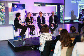Cécile Gellenoncourt (CSSF), Nathalie Knops (Bil), Jacques Pütz (Luxhub) et Georges Berscheid (Finologee) ((Photo: Romain Gamba))