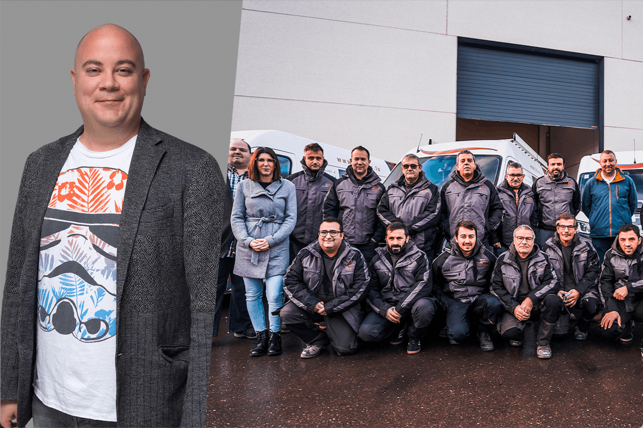 Paul Bisenius,   le directeur général , et la vingtaine de salariés de la Menuiserie Fellens qui a droit à un jour de congé bonus la semaine de leur anniversaire. (Photos: Menuiserie Fellens. Montage: Maison Moderne)