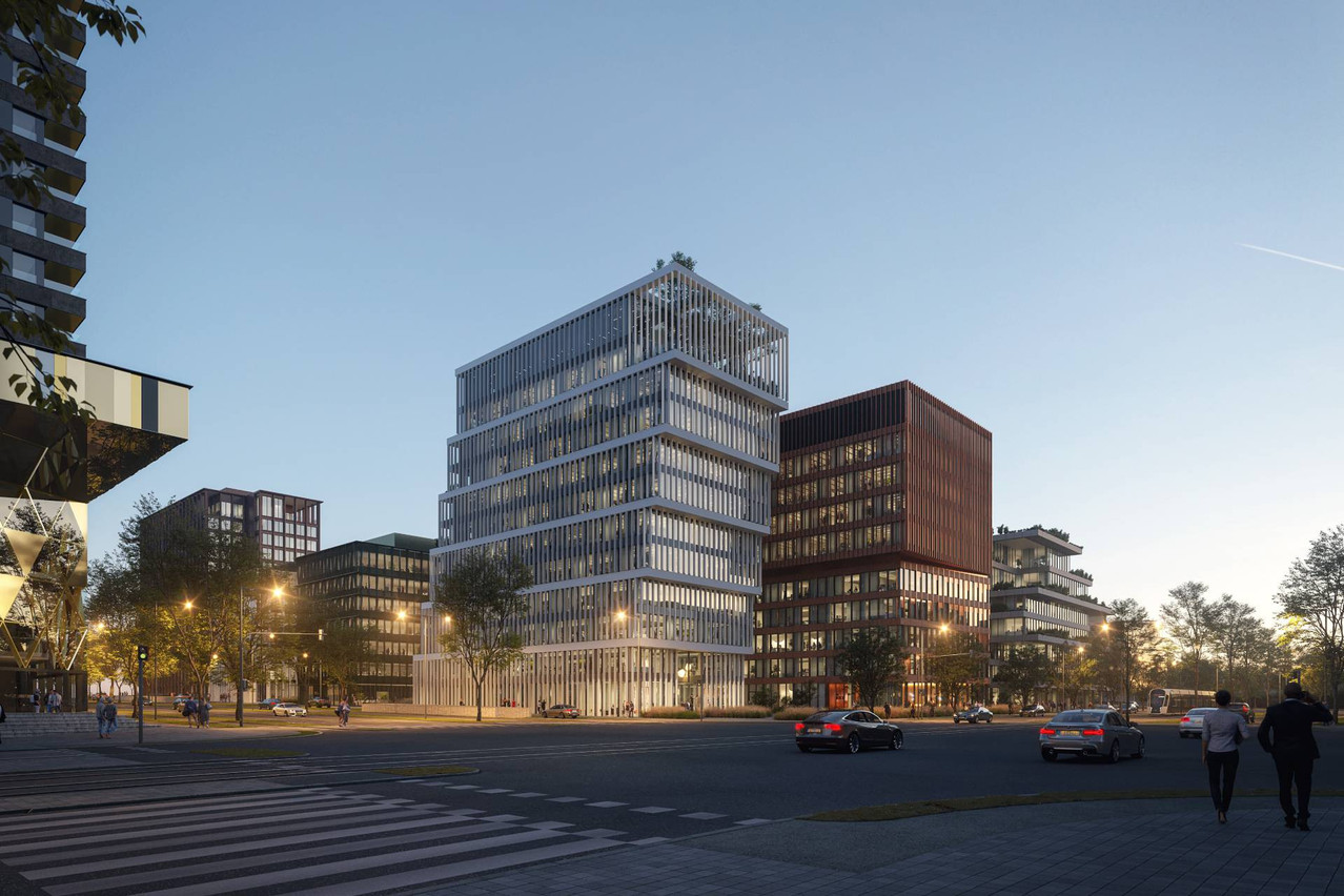 Stairs, future headquarters of State Street, at the Cloche d'Or in Luxembourg. Illustration: Grossfeld-Moreno Architecture et Associés