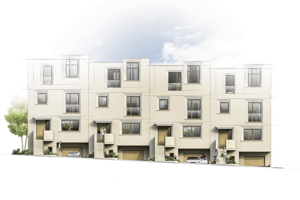 Vue avant des maisons en construction près du parc de Cessange.  © Tommy Van den Berge