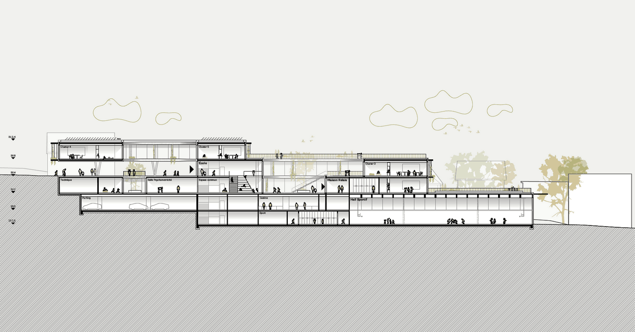 Coupe ouest-est du projet. (Illustration: Schemel Wirtz Architectes Associés et Franz&Sue)