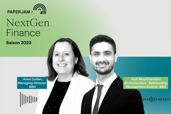Anne Cullen, Managing Director at BBH et Yash Moolchandani Khubchandani. Illustration (Paperjam Studio)