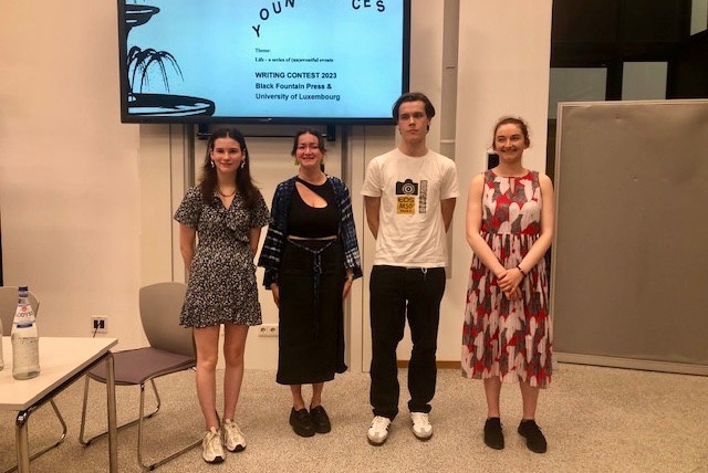“It is inspiring and moving to read about their preoccupations, their worries and their passions,” said jury member Jeanne Glesener at the presentation of the awards. Pictured: the four winners. Photo: Black Fountain Press