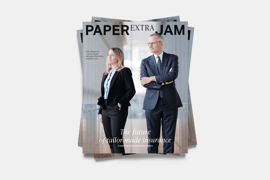 The CEOs of Cardif Lux Vie and Convex Europe, Alexandre Draznieks and Julie Dubuisson, on the cover of Paperjam's new Insurance supplement. (Photo: Paperjam)