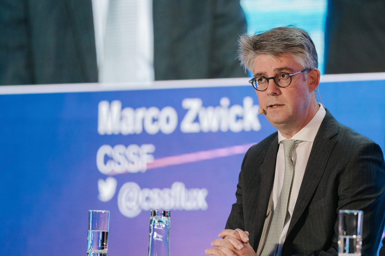 Marco Zwick, the CSSF director in charge of undertakings for collective investment (UCIs) and specialised professionals of the financial sector (PFS), was first named director at the financial regulator Commission de Surveillance du Secteur Financier in September 2018. Pictured is Zwick speaking at a conference in 2018. Archive photo: Marion Dessard