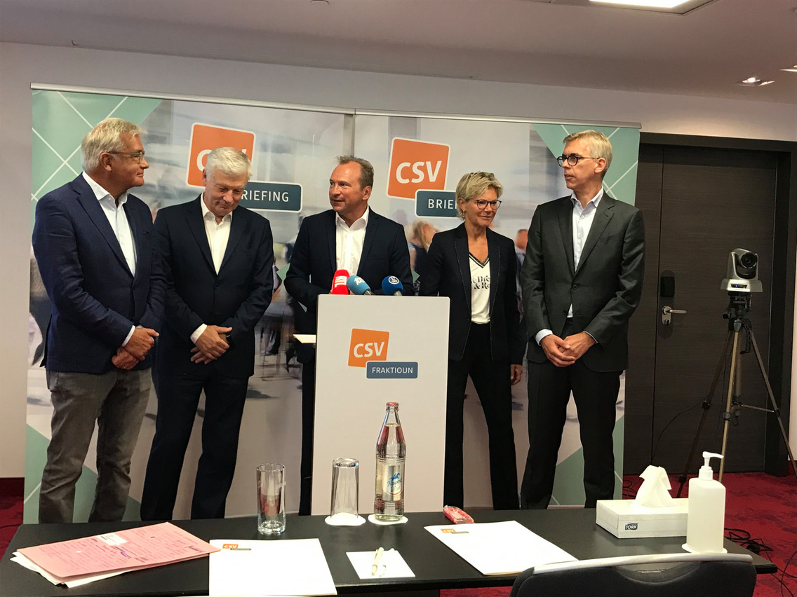Laurent Mosar, Claude Wiseler, Gilles Roth, Martine Hansen and Léon Gloden were present at the CSV press conference on Thursday 16 September. Photo: Paperjam