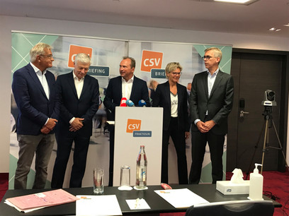 Laurent Mosar, Claude Wiseler, Gilles Roth, Martine Hansen et Léon Gloden étaient présents lors de la conférence de presse du CSV ce jeudi 16 septembre. (Photo: Paperjam)