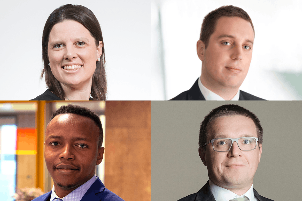 (l-r) Laetitia Carroz, tax advisor at ABBL, Antoine Dupuis, partner at Atoz, Jean Kizito, tax partner at KPMG Luxembourg, and Jan Neugebauer, tax partner at Arendt, discuss Dac8's impact on the automatic exchange of crypto tax information among EU member states. Photos: ABBL, Atoz, KPMG Luxembourg, Arendt. Montage: Maison Moderne