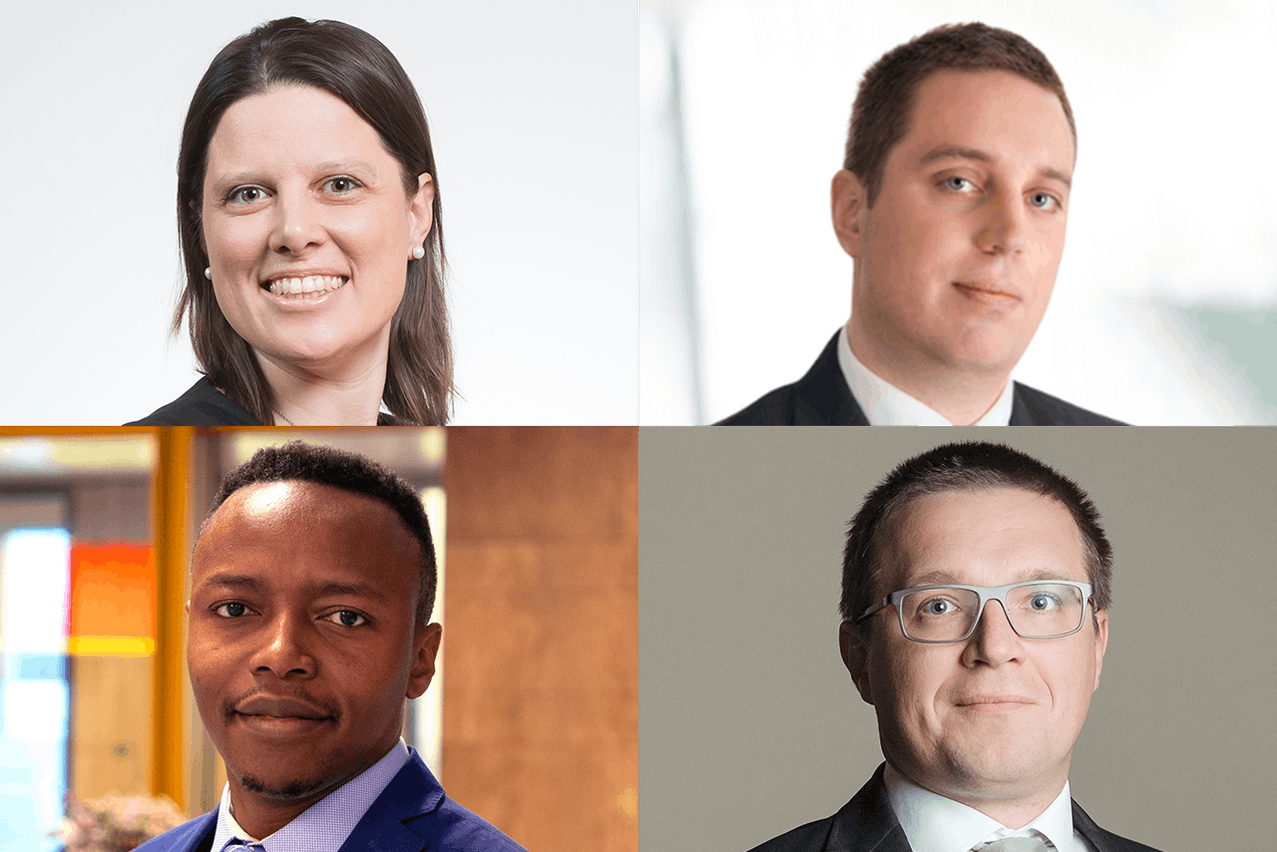 (l-r) Laetitia Carroz, tax advisor at ABBL, Antoine Dupuis, partner at Atoz, Jean Kizito, tax partner at KPMG Luxembourg, and Jan Neugebauer, tax partner at Arendt, discuss Dac8's impact on the automatic exchange of crypto tax information among EU member states. Photos: ABBL, Atoz, KPMG Luxembourg, Arendt. Montage: Maison Moderne