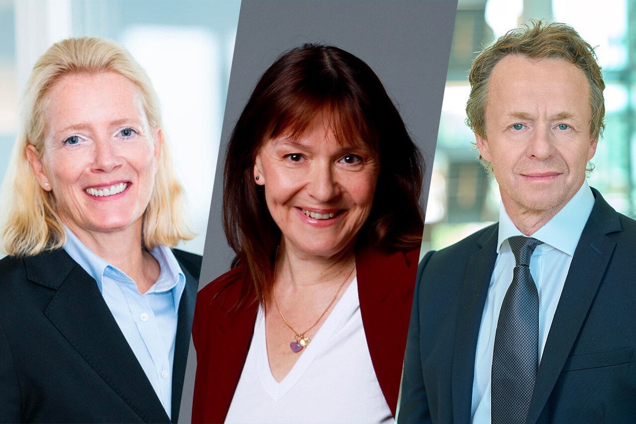 From left to right: Britta Borneff, chief marketing officer at Alfi; Christelle Reichart, global head of fund services product for the Caceis Group; and Christophe Saint-Mard, advisory partner and global fund distribution leader at PwC Luxembourg. (Photos: Alfi, Christelle Reichart, PwC. Montage: Paperjam)