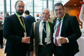 Tomas Tobolka at Vistra Fund Management (left), Philippe Lanciers at Vistra (centre), Ilias Georgopoulos of Multiconcept Fund Management (right). Photo: Matic Zorman / Maison Moderne