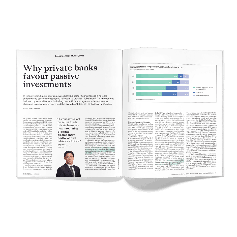 Why private banks favour passive investments. Photo: Maison Moderne