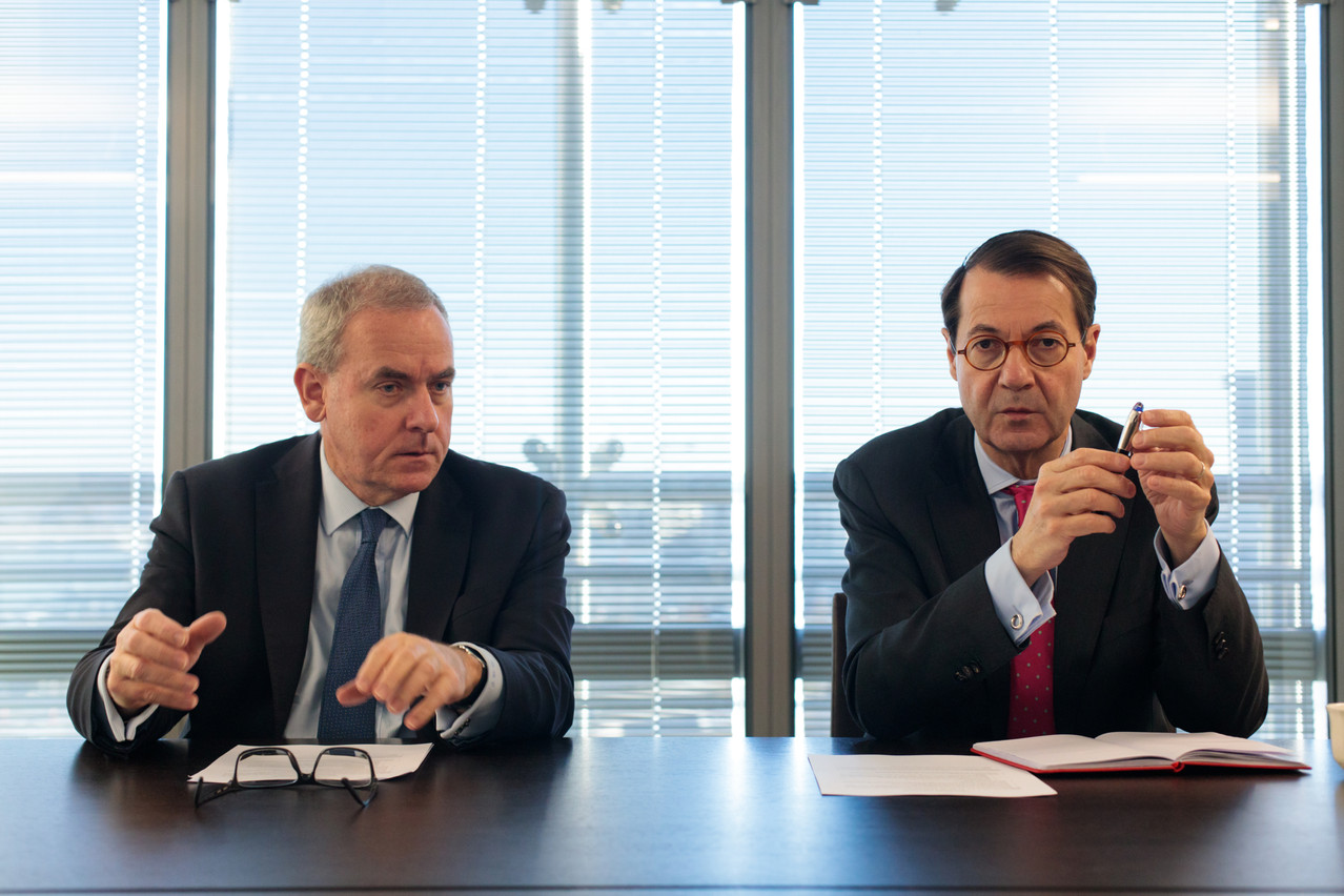 Bruno Houdmont (CEO Luxembourg) et Bruno Colmant (CEO group) conviennent que la stratégie de Degroof Petercam n’est pas de rechercher des acquisitions stratégiques. (Photo: Matic  Zorman)