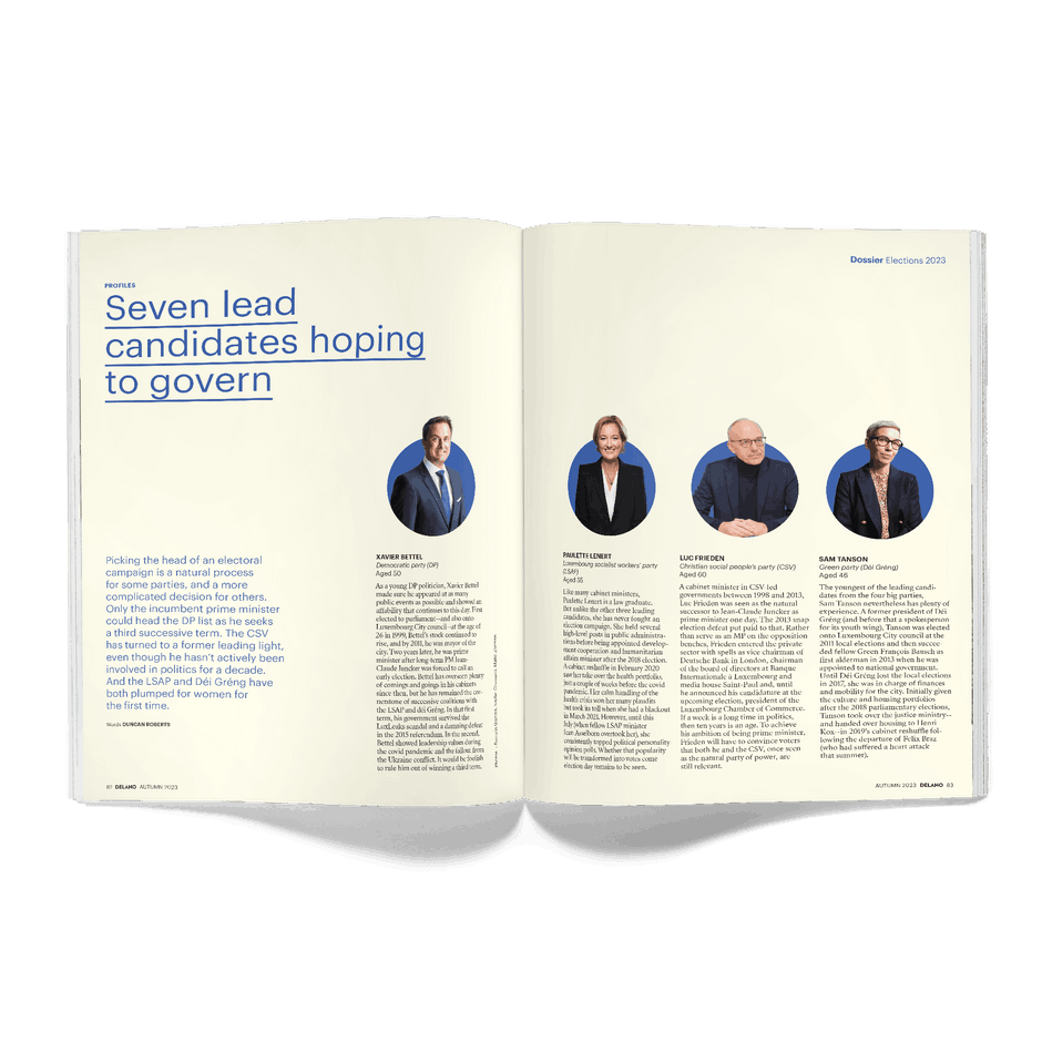Ahead of October’s parliamentary elections, Delano’s Autumn 2023 magazine profiles the top 7 candidates for prime minister. Photo: Maison Moderne