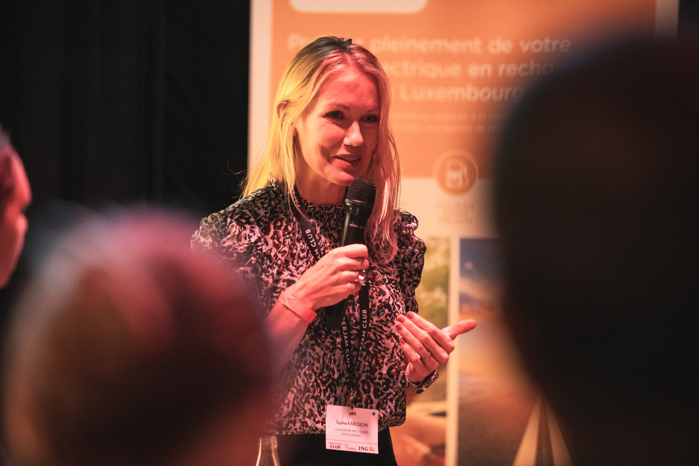Sophia Karlsson, a leadership trainer and talent coach, are seen speaking on the “Delano Live: How to move up without burning out?” panel, 16 November 2021. Photo: Simon Verjus/Maison Moderne