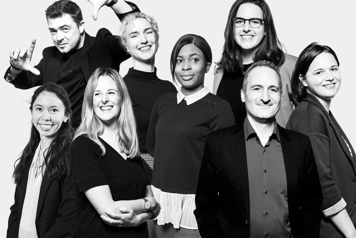 Delano team members, from left to right: Lydia Linna, business, finance and politics journalist; Guy Wolff, lead photographer; Josephine Shillito, senior financial journalist; Tracy Heindrichs, online journalist; Abigail Okorodus, desk editor; Cordula Schnuer, senior political journalist; Aaron Grunwald, editor-in-chief of Delano.lu; and Natalie Gerhardstein, editor-in-chief of Delano magazine. Image: Maison Moderne