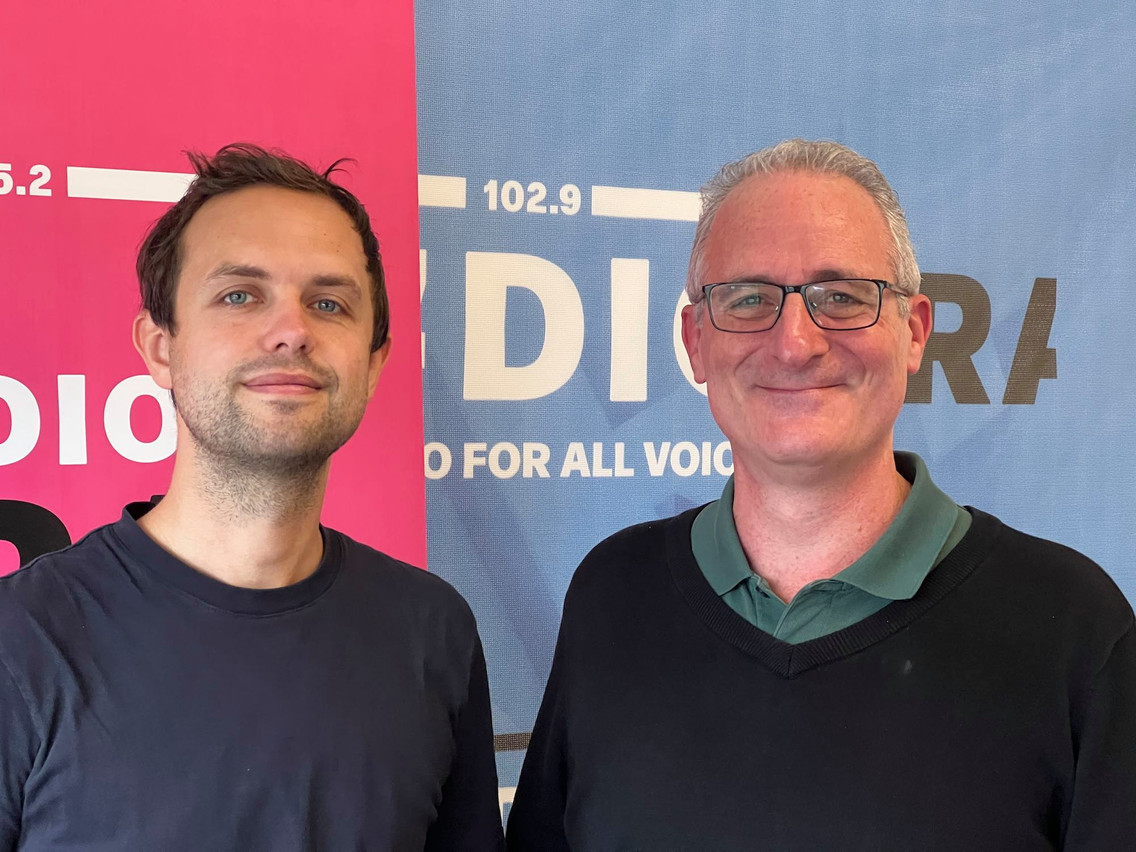 Ara City Radio’s Tom Clarke and Delano’s Aaron Grunwald, 31 October 2022. Photo: Ara City Radio