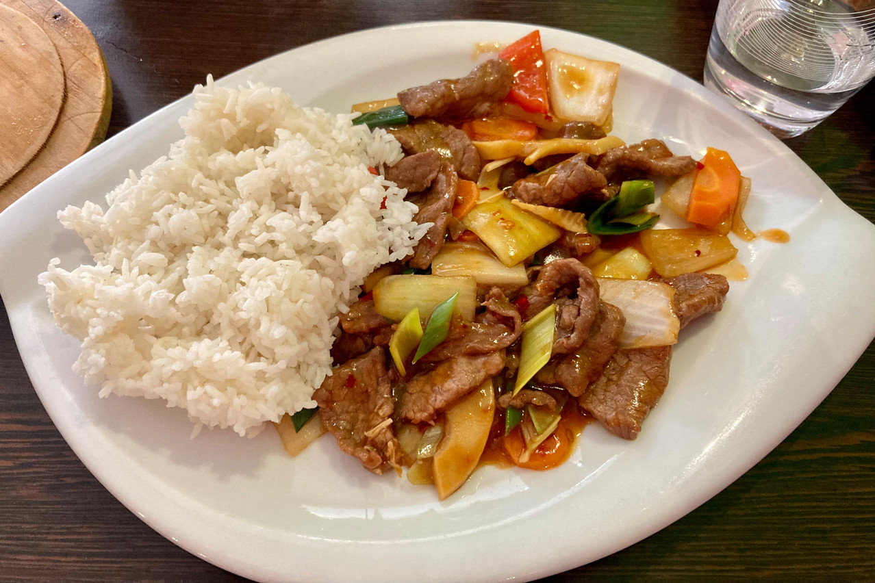 Spicy beef is one of the main dishes offered for the lunch special at Hong Kong House. Photo: Lydia Linna