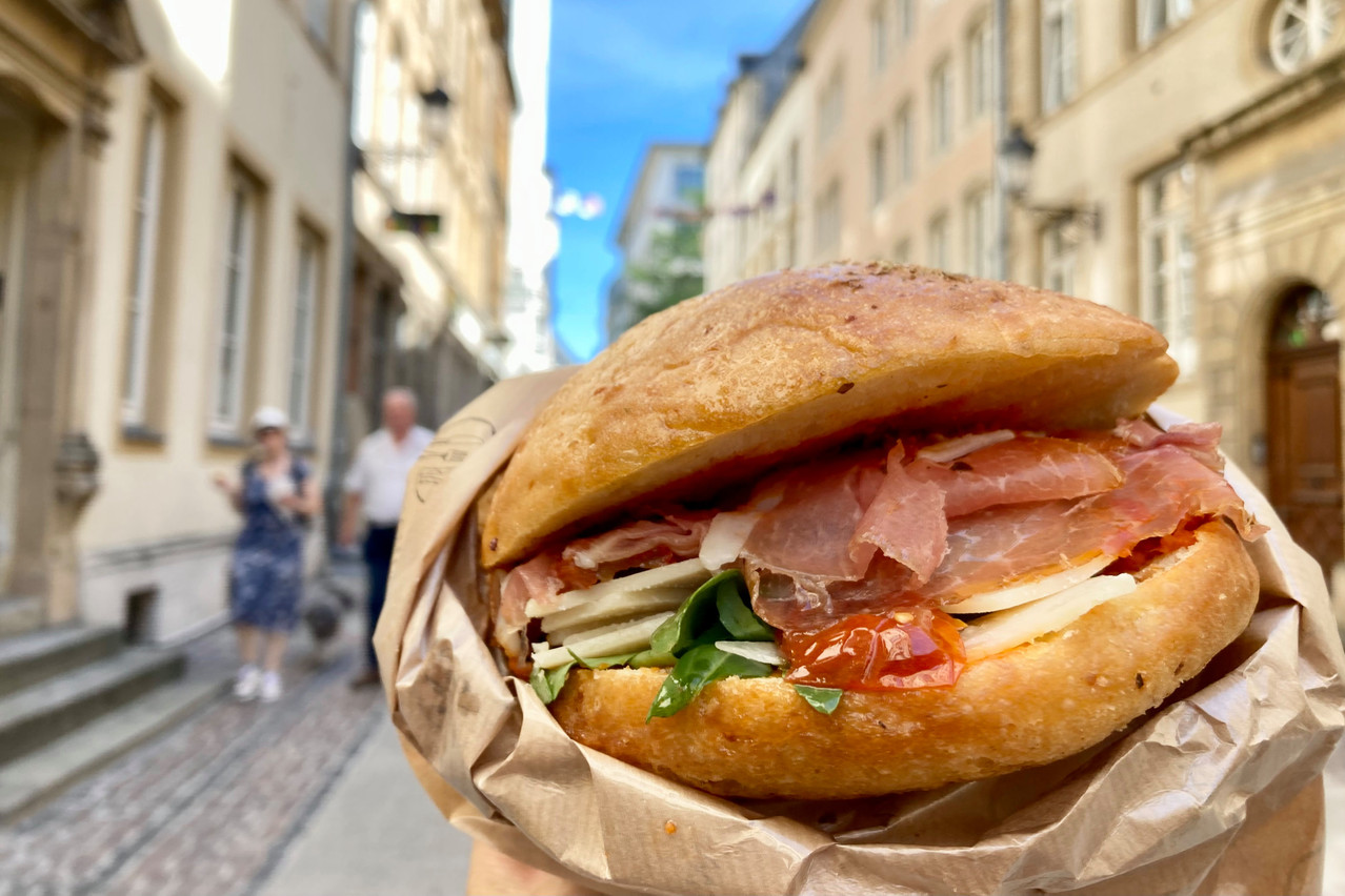 Charcuterie, arugula, dried tomatoes, pesto and sliced parmesan cheese made for quite a hefty focaccia. Photo: Lydia Linna