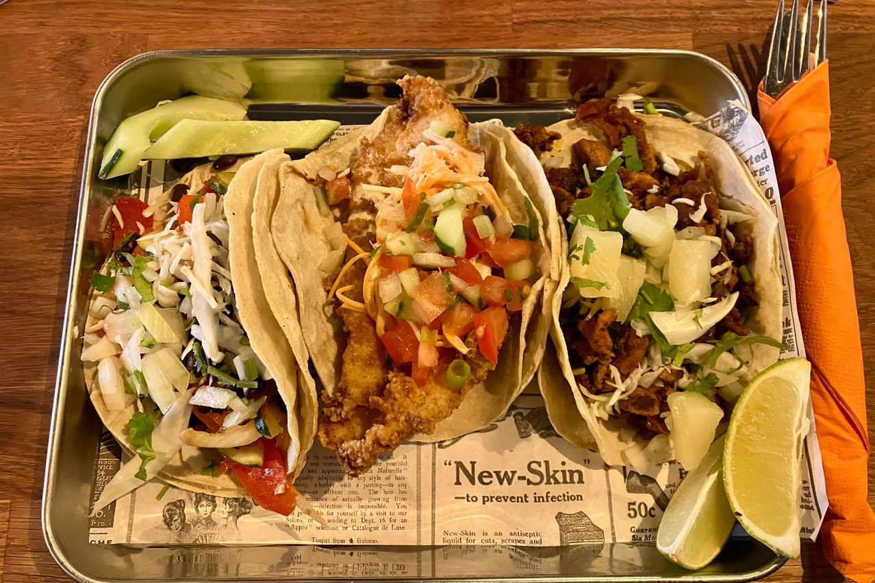 Tacos from Taco Shop, from left to right: veggie, fish and pastor. Photo: Lydia Linna/Maison Moderne